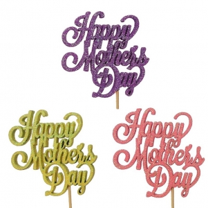 Glittered Wood Cutout Mother's Day Stick in Pick S/12  