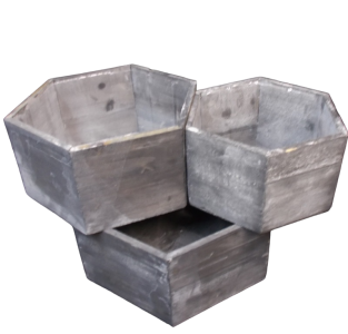 Grey Hexagonal Wooden Boxes with Liners S/3 9.75",8",6"