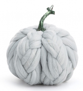 Grey/White Fabric Ball Pumpkin 7" 