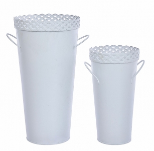 Metal White Lace French Cooler Buckets S/2 7" x 15", 6" x 11"