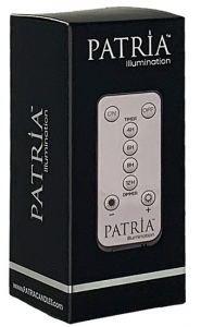 Patria Multi Function Remote S/4
Works with All Patria Candles
3 Position Dimmer
4, 6, 8, 12 Hour Timer