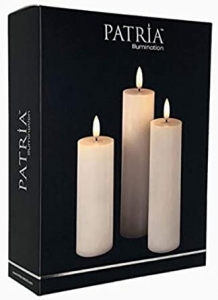 Patria Realistic Flameless Wax Pillar Candle S/3 with Timer 2" x 5",6",7"