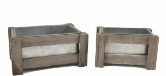 Rectangular Wood/Metal Planters with Liners S/2 7" x 5", 5.5" x 3"