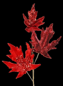 Red/Dark Red Maple Leaf Velvet/Micro Bead Spray 24" 
