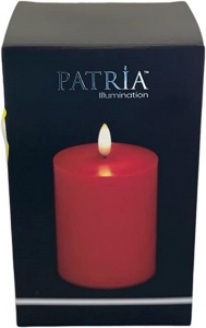 Red Patria Realistic Flameless Wax Pillar with Timer 3 Sizes 