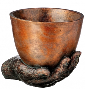 Resin Bronze/Gold Bowl Planter on Palm 6.5" x 7.5