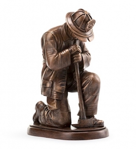 Resin Bronze Kneeling Fireman 8" 