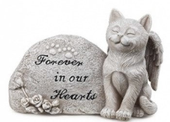 Resin Memorial Stone with Cat  6'' 