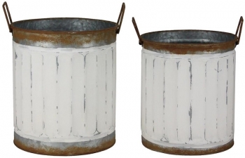 Ribbed Whitewashed/Galvanized Pot Cover S/2 10" x 12" , 9" x 10.5"