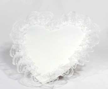 Satin/Lace Flat Heart Pillow Ivory or White 