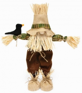 Standing Raffia Scarecrow Gnome with Crow 18'' 