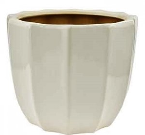 White Ribbed Ceramic Pot Cover  11" 