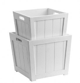 White Wooden Planter Boxes with Liners S/2 10", 9"