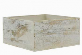 Whitewashed Square Wooden Box with Liner 7"