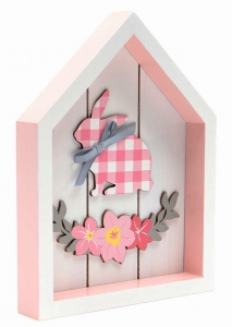 Wooden Pink Gingham Bunny House
