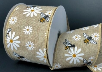 40 Wired Natural Linen Daisies N Bees
2.5" x 10yd