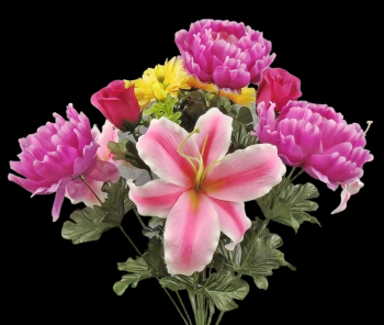 Fuchsia/Yellow/Pink Mixed Lily Peony Dahlia x 18 
22"