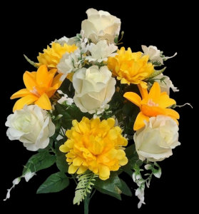 Yellow/Cream Mixed Peony Rose Bud Dahlia x 18 
21"
