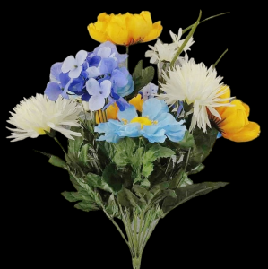 Yellow/Blue/Cream Mixed Peony Hydrangea Mum x 14 
18"