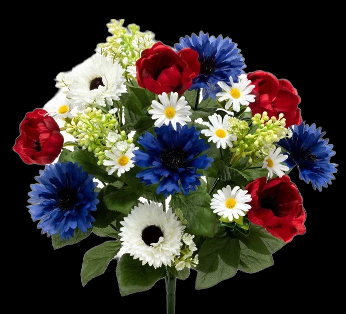 Red/White/Blue Poppy Cornflower Daisy Bush x 14
18"