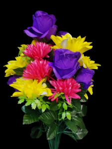 Purple/Yellow Mixed Rose Dahlia Mum x 18 
21"