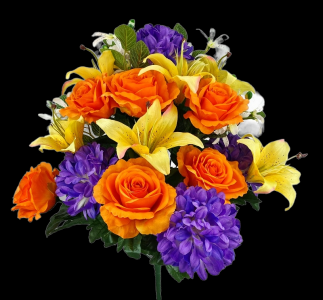 Orange/Purple/Yellow Mixed Rose Ball Mum Lily x 22 
23"