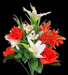 Red/Cream Mixed Rose Lily Filler x 18 
26"