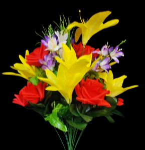 Yellow/Red Mixed Rose Lily Filler x 18 
26"