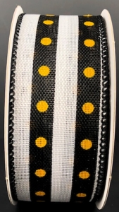 #9 Wired White Linen/Black Stripes/Yellow Dots