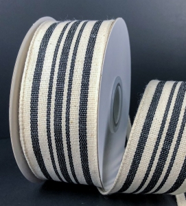 #9 Wired Ivory/Black Woven French Stripes 1.5" x 10yd