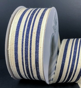#9 Wired Ivory/Navy Woven French Stripes 1.5" x 10yd