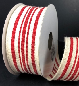 #9 Wired Ivory/Red Woven French Stripes 1.5" x 10yd