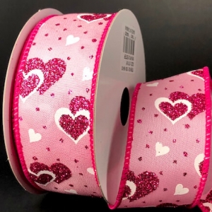 #9 Wired Pink Satin White/Pink Glitter Hearts Dots 