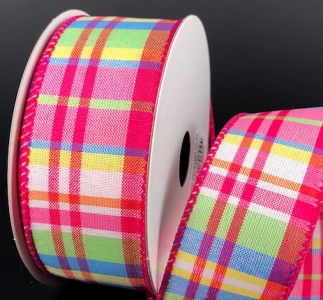 #9 Wired Pink/Green/Blue/Yellow Toni Plaid 1.5" x 10yd