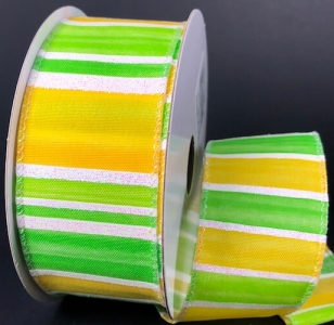 #9 Wired Yellow/Lime/White Ombre Stripes 1.5" x 10yd