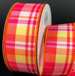 #9 Wired Pink/Orange/Yellow/White Toni Plaid 1.5" x 10yd