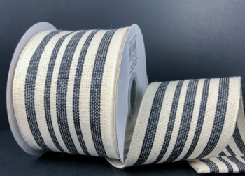 #40 Wired Ivory/Black Woven French Stripes 2.5" x 10yd