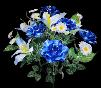 Blue Mixed Rose Lily Daisy x 18 
21"