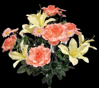 Coral Mixed Rose Lily Daisy x 18 
21"