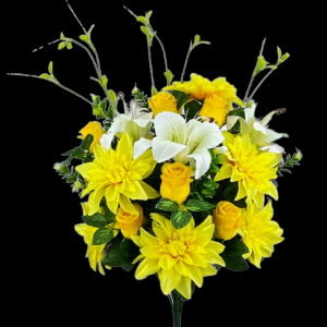 Yellow Mixed Rose Bud Dahlia Lily x 28 
23"