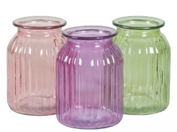 Assorted Color Tall Ribbed Jar S/12
4.75" x 8" 7-761GLS/1SC
