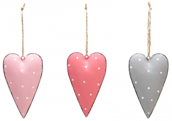 Metal Dot Heart Ornaments S/3
