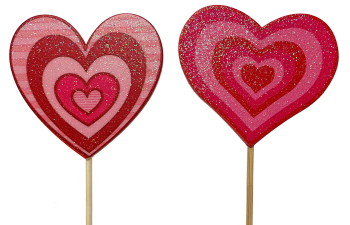 Wooden Dazzle Heart Stick In/Pick S/12
3" Hearts, 21" Picks