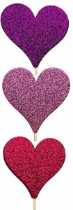 Wooden Glitter Heart Assortment StickIn/Pick S/12
3" Hearts, 18" Picks