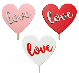 Wooden Love Heart Stick In/Pick S/12
3" Hearts, 21" Picks