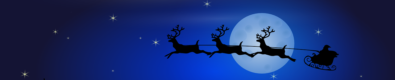 Santa and his reindeer in a moonlite sky