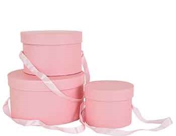 Light Pink Round Hat Box with Liner S/3 
4", 6", 8"
