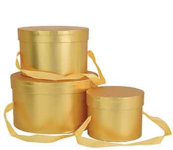 Gold Round Hat Box with Liner S/3
4″, 6″, 8″