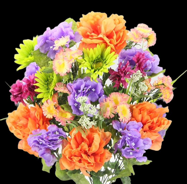 Orange/Lavender/Kiwi Mixed Peony Gerbera Hydrangea Daisy x 24 24"
 687055.OLK