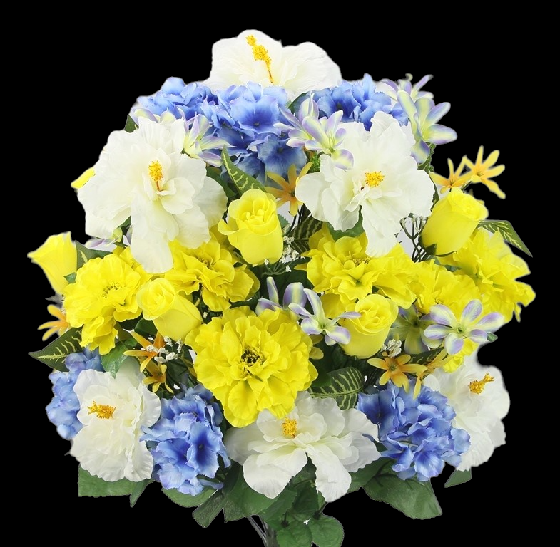 Yellow/Blue/Cream Mixed Hibiscus Rose Bud Zinnia x 36
24"